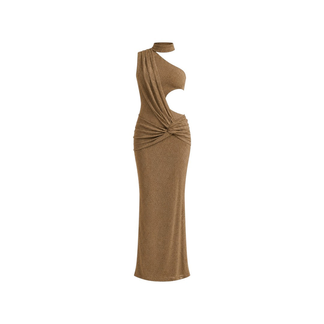 Alexandra Ngo Boutique Women's One-Shoulder Cutout Draped Maxi Dress