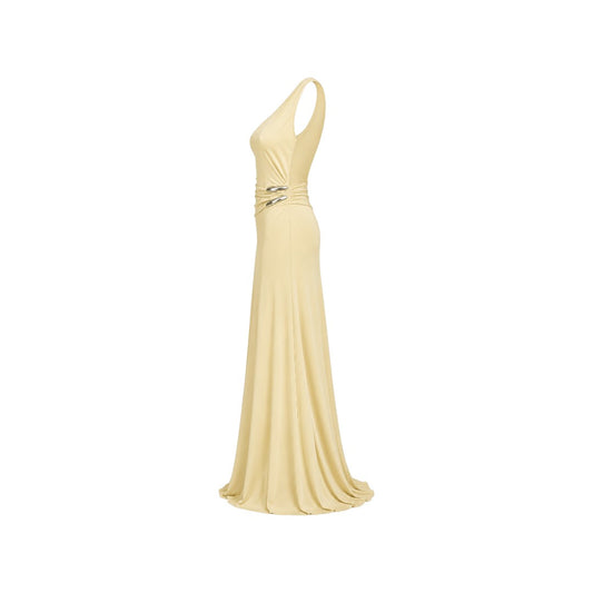 Alexandra Ngo Boutique Women's One-Shoulder Metallic Accent Maxi Dress – Champagne Beige